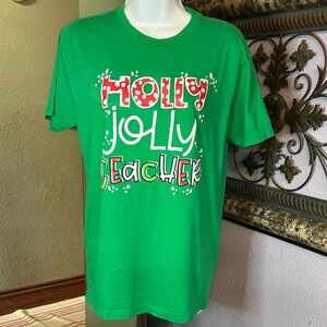 EUC Next Level Apparel Green “Holly Jolly Teacher” Tee Sz S